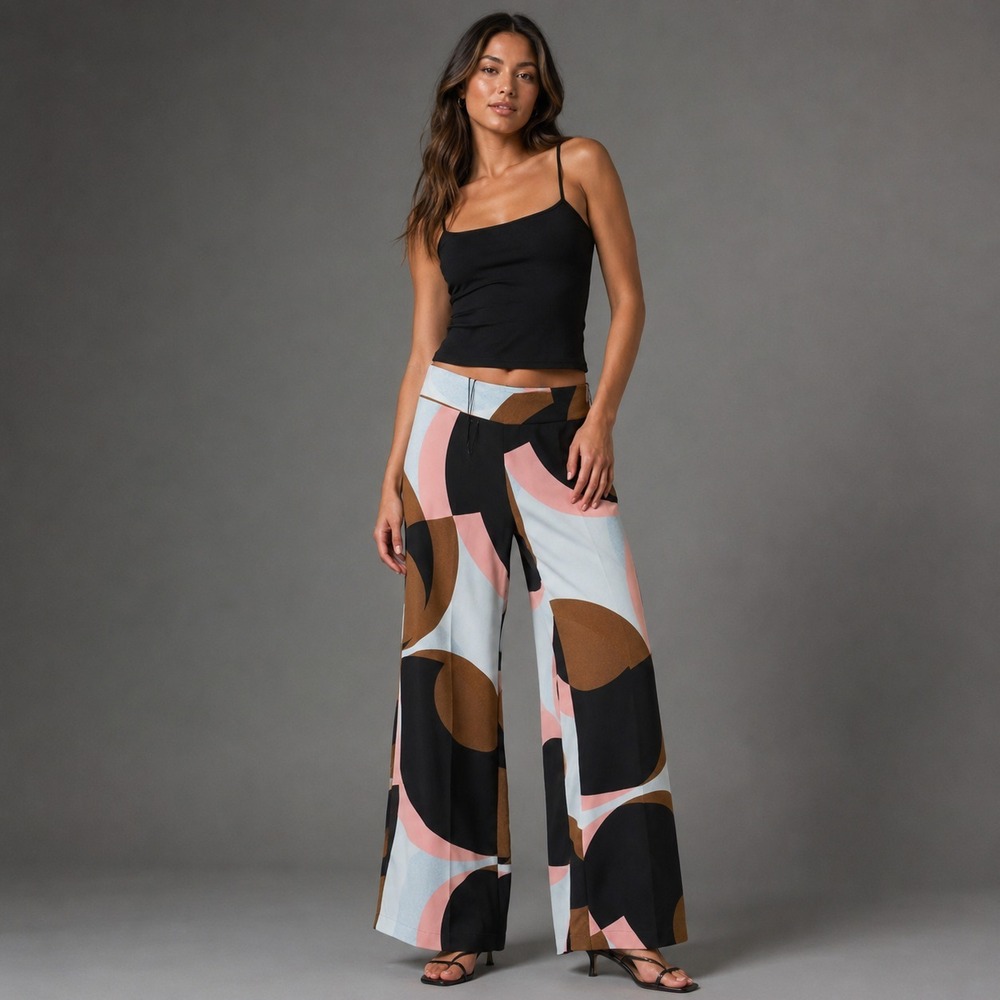 ZARA Womens New Cropped Dress Pants XS Geometric Abstract Stretch Flare 3601/330